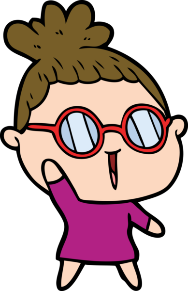 Bir insan tarafından çizilmiş gözlüklü bir karikatür kadın.