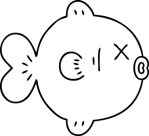 Bir insan tarafından çizilmiş garip karikatür balığı çizimi