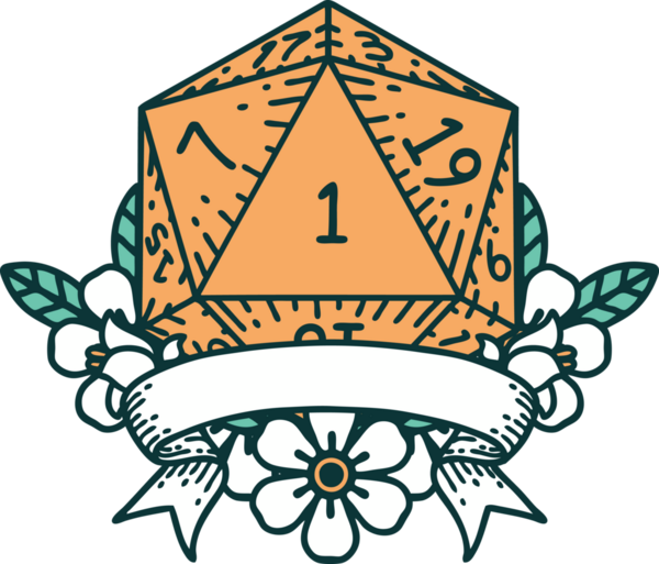 Retro Dövme Biçimi Doğal Bir d20 zar bir insan tarafından çizildi