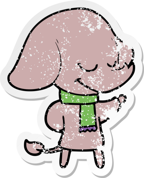 Bir insanın çizdiği eşarbı takan gülümseyen bir filin sıkıntılı çıkartması.