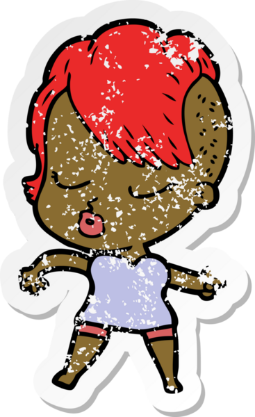 Çizgi film çıkartması. Bir insan tarafından çizilmiş güzel hippi kız.