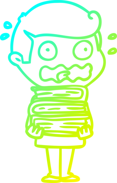 Kitapları olan bir çizgi film karakterinin soğuk gradyan çizimi tamamen bir insan tarafından çizilmiş.