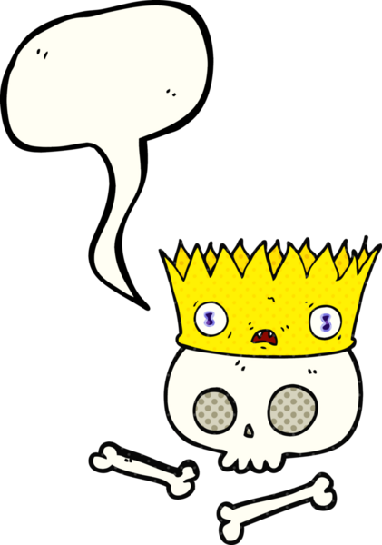 El yazısıyla çizilmiş çizgi roman konuşma balonu karikatürü. Bir insan tarafından çizilmiş eski kafatasına sihirli taç.