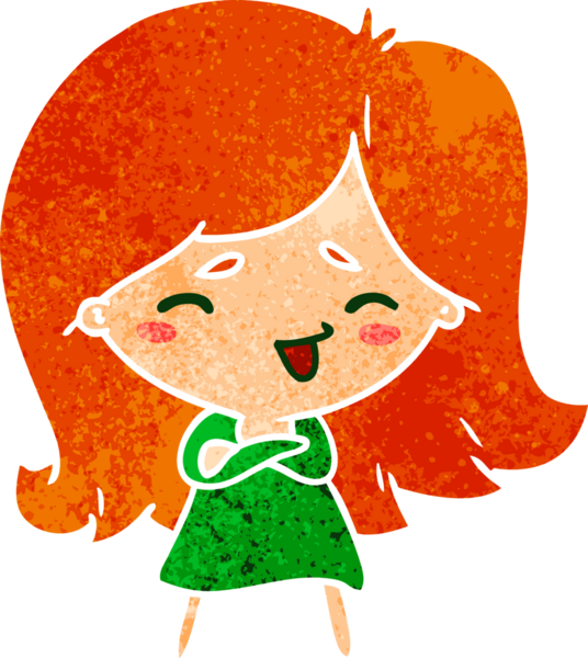 Bir insan tarafından çizilmiş sevimli bir kawai kızının eski çizgi film çizimi.