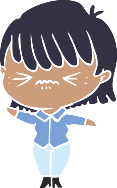 Bir insan tarafından çizilmiş düz renkli çizgi film kızı.