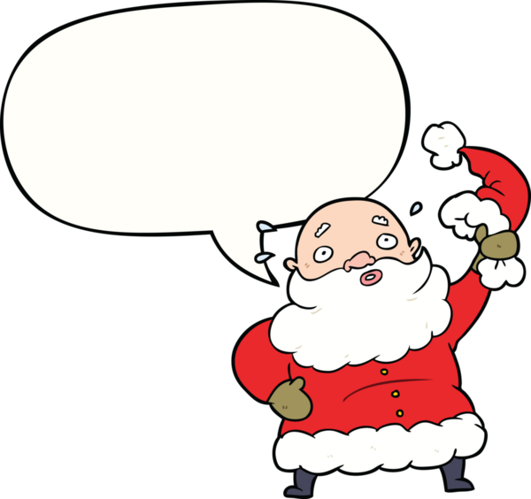 Çizgi film Noel Baba şapkasını bir insan tarafından çizilmiş konuşma balonuyla sallıyor.