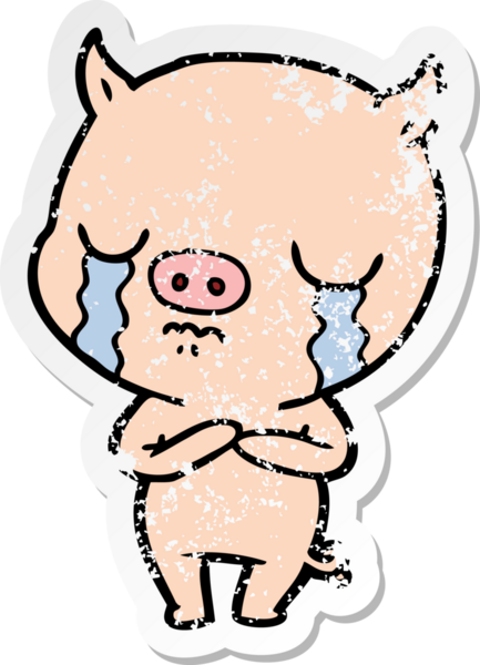 Bir insan tarafından çizilmiş ağlayan bir domuzun sıkıntılı çıkartması.