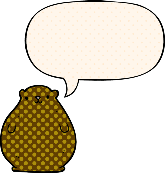 Bir insan tarafından çizilmiş çizgi roman tarzında konuşma balonu olan çizgi film ayısı.