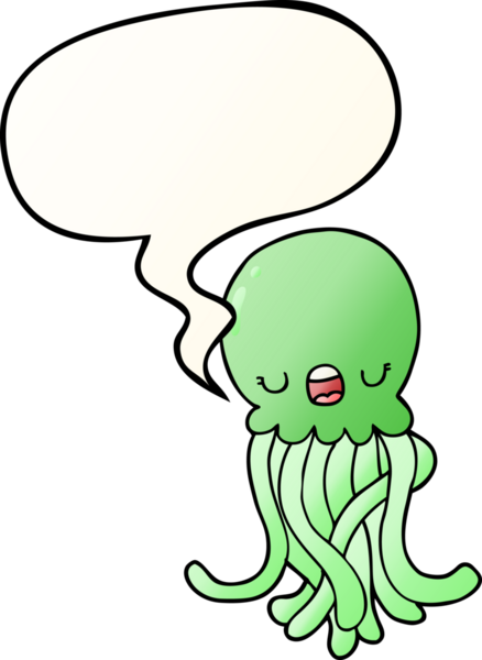 bir insan tarafından çizilmiş, konuşma baloncuklu çizgi film denizanası.