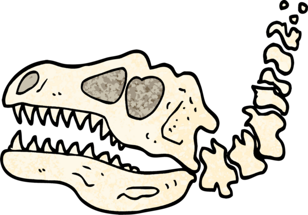 Grunge desenli çizim karikatür dinozor kemikleri bir insan tarafından çizilmiş.