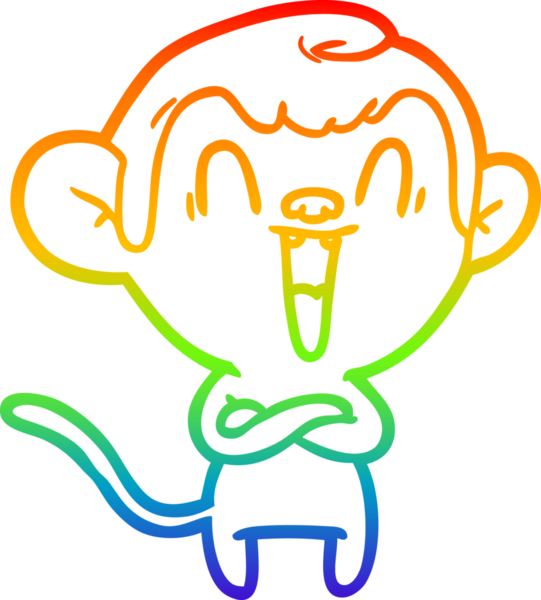 Gökkuşağı gradyan çizgi çizimi bir insan tarafından çizilmiş gülen maymun