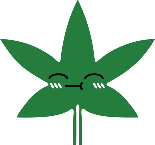 Bir insan tarafından çizilmiş marihuana yaprağının düz renkli retro karikatürü