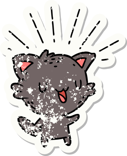 Bir insan tarafından çizilmiş eski bir dövme stili mutlu bir kedi.