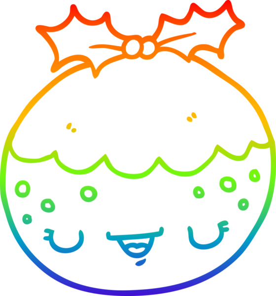 Gökkuşağı gradyan çizgisi bir insan tarafından çizilmiş şirin bir noel pudinginin çizimi