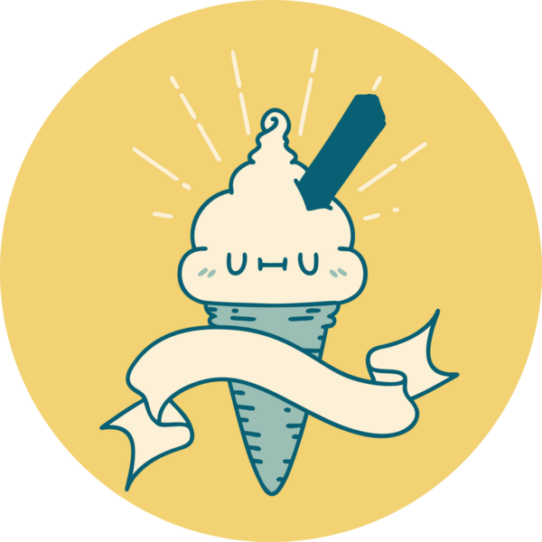 Bir insan tarafından çizilmiş dövme stili dondurma karakterinin simgesi