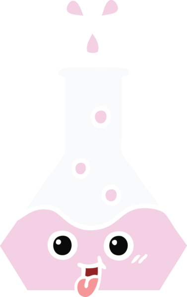 Bir insan tarafından çizilmiş bir bilim şişesinin düz renkli retro karikatürü