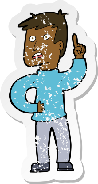 İnsan tarafından çizilmiş bir fikri olan karikatürist bir çocuğun gerilimli retro yapıştırması.