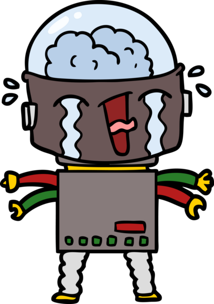 Bir insan tarafından çizilmiş ağlayan robot çizgi film.