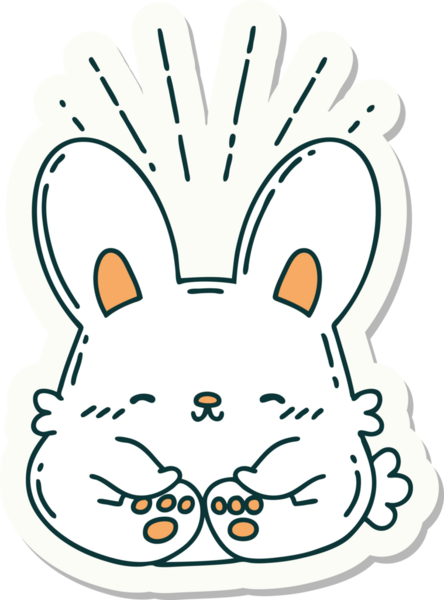 Bir insan tarafından çizilmiş mutlu tavşan dövmesi çıkartması.