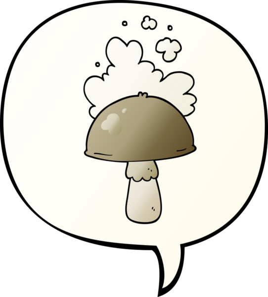 Spor bulutlu çizgi film mantarı. Konuşma baloncuğu insan tarafından çizilmiş.