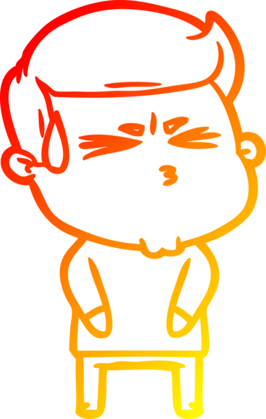 Bir insan tarafından çizilmiş terleyen bir çizgi film karakterinin sıcak çizgi çizimi.