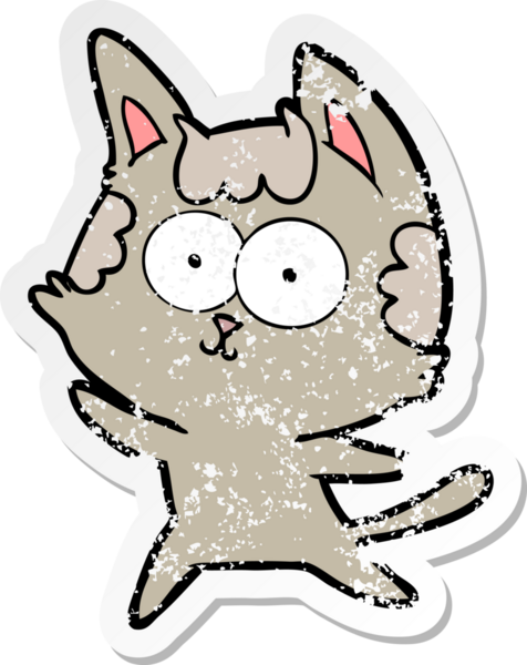 Bir insan tarafından çizilmiş mutlu çizgi film kedisinin sıkıntılı çıkartması.