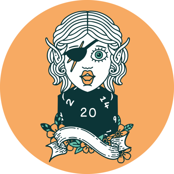 Bir insan tarafından çizilmiş 20 zarlı elf dolandırıcılığı simgesi.