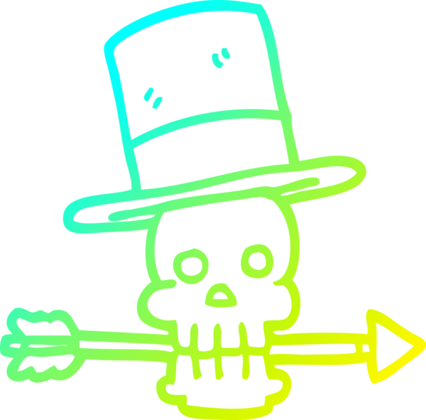 Bir insan tarafından çizilmiş silindir şapkalı ve oklu bir kafatası çizimi.