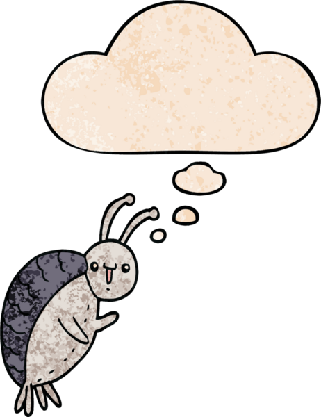 bir insan tarafından çizilmiş grunge doku tarzında düşünce baloncuğu olan çizgi film böceği.