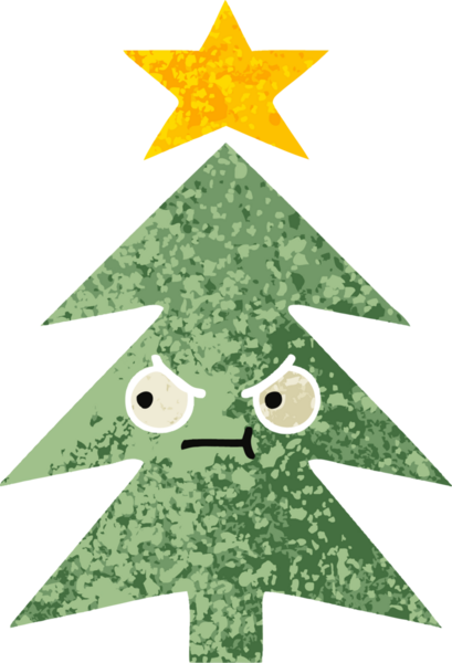 Bir insan tarafından çizilmiş bir noel ağacının retro çizim tarzı karikatürü.