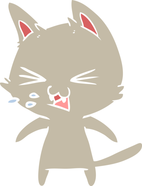 Bir insan tarafından çizilmiş düz renkli çizgi film kedisi.