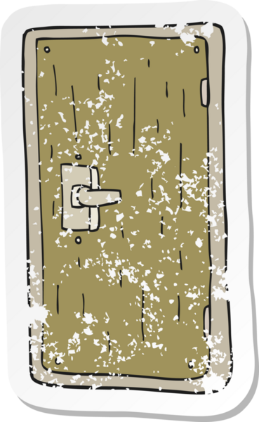 Bir insan tarafından çizilmiş karikatür kapısının gerilimli yapıştırması.