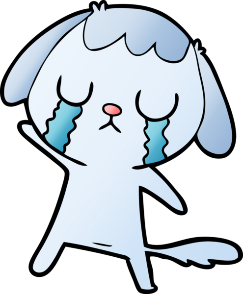 Bir insan tarafından çizilmiş şirin bir çizgi film köpeği ağlıyor.