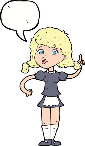 Bir insan tarafından çizilmiş konuşma balonu olan güzel bir hizmetçi kadın.