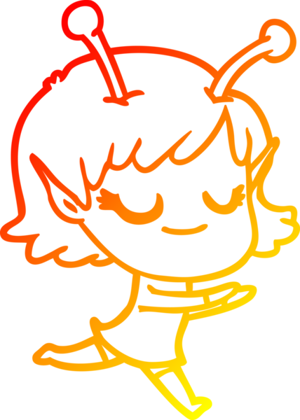 Bir insan tarafından çizilmiş gülümseyen uzaylı kız çizgi filmi.