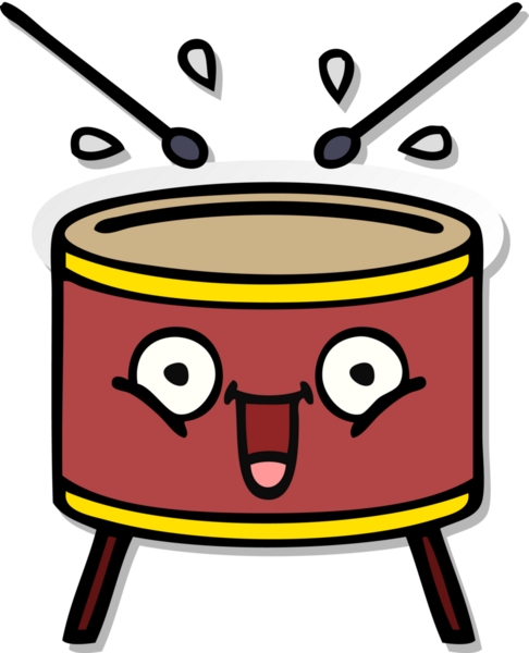 Bir insan tarafından çizilmiş şirin bir davulun sıkıntılı çıkartması.