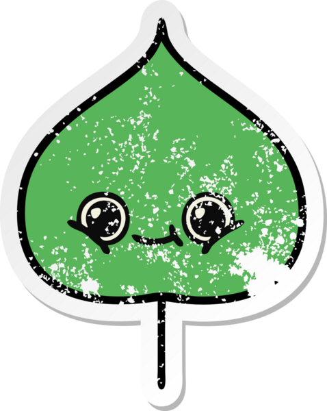 Sevimli bir çizgi film karakterinin sıkıntılı çıkartması. Bir insan tarafından çizilmiş ifade yaprağı.