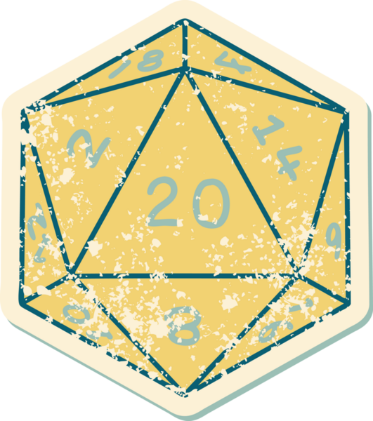 Retro Dövme Biçimi Doğal 20 D20 zar bir insan tarafından çizildi