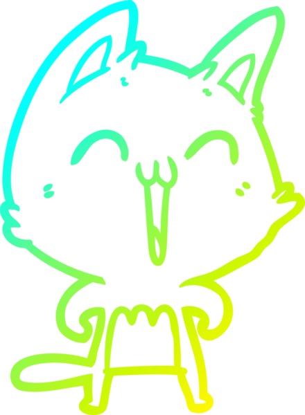 Bir insan tarafından çizilmiş mutlu çizgi film kedisinin soğuk gradyan çizgisi.