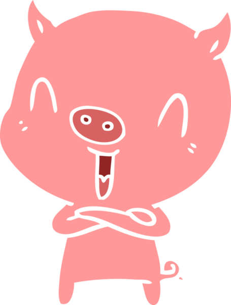 Bir insan tarafından çizilmiş mutlu düz renkli çizgi film domuzu