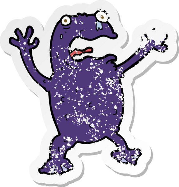 Bir insan tarafından çizilmiş zehirli bir kurbağanın retro depresif çıkartması.