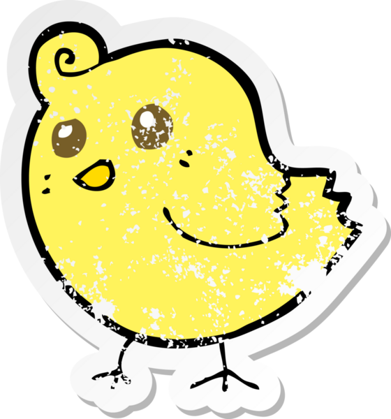 Bir insan tarafından çizilmiş karikatür kuşunun gerilmiş çıkartması.