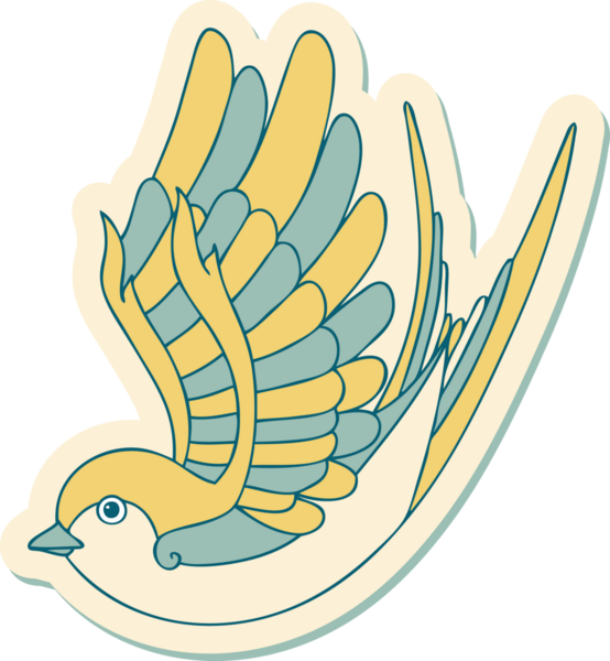 Bir insan tarafından çizilmiş geleneksel bir kırlangıç stili dövme çıkartması.