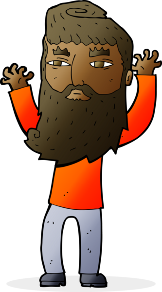 Çizgi film sakallı adam bir insan tarafından çekilen kolları sallıyor.