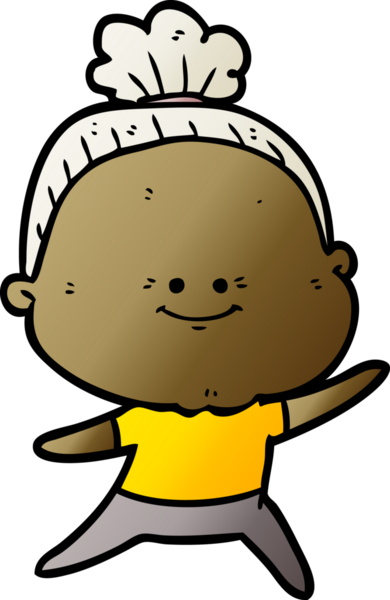 Bir insan tarafından çizilmiş mutlu yaşlı kadın çizgi filmi.