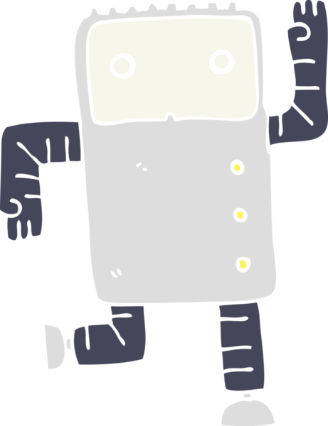 Bir insan tarafından çizilmiş düz renkli çizgi film robotu