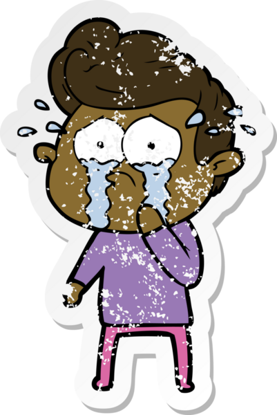 Bir insan tarafından çizilmiş ağlayan bir karikatür çıkartması.