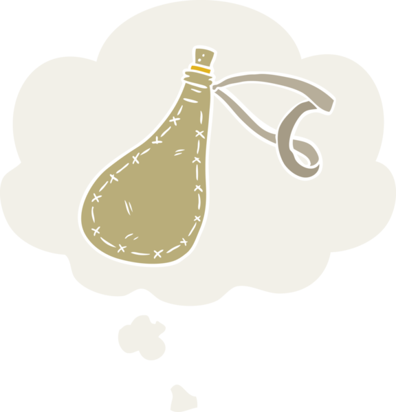 Düşünce baloncuğu olan bir insan tarafından çizilmiş karikatür su torbası.