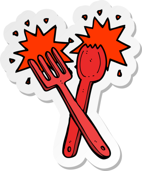 Bir insan tarafından çizilmiş karikatür çatal bıçak etiketi.