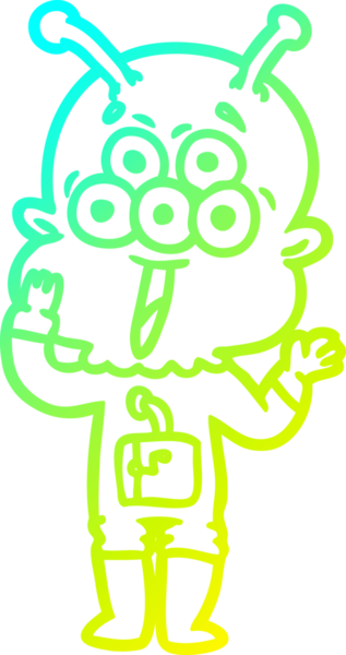 Bir insan tarafından çizilen mutlu çizgi film uzaylısının soğuk gradyan çizgisi